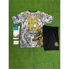 R. Madridd Ejderha Desenli Ardâ-Gülêr Özel Konsept Çocuk Forması 4'lü Set (Black-White)