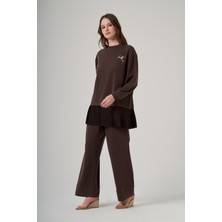 Nuss 1079 Piliseli Tunik Pantolonlu Takım - Kahve