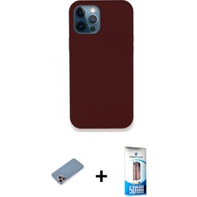 BUTİMAR'S iPhone 12 Pro Max Zirve Modern Özel Seri - Siyah 5d Eko Cam Ekran Koruyucu + Pembe Shine Kamera Lens Koruma Cam