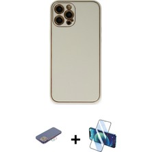 BUTİMAR'S iPhone 12 Pro Max Yadigar Klasik - Siyah 3D Antistatik Cam Ekran Koruyucu + Pembe Renkli Kamera Lens Koruma Cam