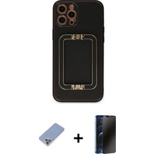 BUTİMAR'S iPhone 12 Pro Kozmos Minimal Prime - Siyah 3D Antistatik Hayalet Cam Ekran Koruyucu + Koyu Yeşil Metal Kamera Lens Koruma Cam