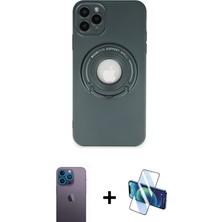 BUTİMAR'S iPhone 12 Pro Max Eksen Klasik Prime - Siyah 3D Antistatik Cam Ekran Koruyucu + Mavi Neon Fosforlu Kamera Lens