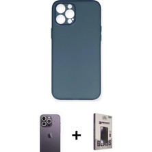 BUTİMAR'S iPhone 12 Pro Max Yadigar Yansıma Serisi - Siyah Bilvis Hayalet Cam Ekran Koruyucu + Beyaz Neon Fosforlu Kamera Lens