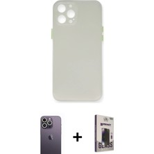 BUTİMAR'S iPhone 12 Pro Max Yadigar Yansıma Serisi - Siyah Bilvis Hayalet Cam Ekran Koruyucu + Beyaz Neon Fosforlu Kamera Lens