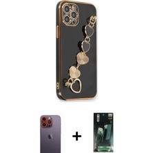 BUTİMAR'S iPhone 12 Pro Nova Işık Prime - Siyah 360 Mat Full Body Arka Koruyucu + Turuncu Neon Fosforlu Kamera Lens