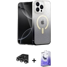 BUTİMAR'S iPhone 14 Pro Max Eksen Minimal Özel Seri - Siyah Bilvis 5in1 5d Magic Hayalet Cam Ekran Koruyucu + Gümüş Raze Metal Kamera Lens