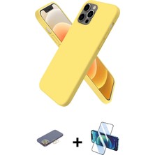 BUTİMAR'S iPhone 12 Pro Kozmos Yansıma Özel Seri - Siyah 3D Antistatik Seramik Nano Ekran Koruyucu + Sarı Renkli Kamera Lens Koruma Cam