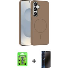 BUTİMAR'S Galaxy S25 Siluet Doku Özel Seri - Siyah 3D Antistatik Hayalet Cam Ekran Koruyucu + Mavi Raze Metal Kamera Lens