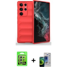 BUTİMAR'S Galaxy S23 Ultra Atlas Koleksiyonu - Siyah Durable Full Glue Curved Cam + Gümüş Raze Metal Kamera Lens