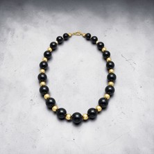 Mimoza Accessories Gold Siyah Şık Tasarım Kadın Kemik Kolye