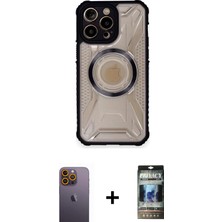 BUTİMAR'S iPhone 12 Pro Kutup Modern - Siyah 34D Hayalet Izgaralı Cam + Sarı Neon Fosforlu Kamera Lens