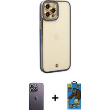 BUTİMAR'S iPhone 12 Pro Max Çekirdek Klasik Serisi - Siyah 18D Cam Ekran Koruyucu + Beyaz Neon Fosforlu Kamera Lens