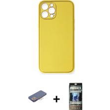 BUTİMAR'S iPhone 12 Pro Yadigar Klasik - Siyah 34D Hayalet Izgaralı Cam + Pembe Renkli Kamera Lens Koruma Cam