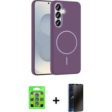 BUTİMAR'S Galaxy S25 Siluet Doku Özel Seri - Siyah 3D Antistatik Hayalet Cam Ekran Koruyucu + Mavi Raze Metal Kamera Lens