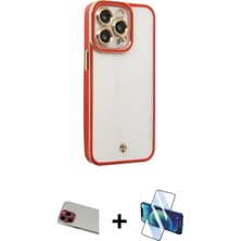 BUTİMAR'S iPhone 13 Pro Max Çekirdek Klasik Serisi - Siyah 3D Antistatik Cam Ekran Koruyucu + Kırmızı Rainbow Kamera Lens Koruma Cam