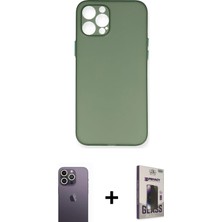 BUTİMAR'S iPhone 12 Pro Max Yadigar Yansıma Serisi - Siyah Bilvis Hayalet Cam Ekran Koruyucu + Beyaz Neon Fosforlu Kamera Lens