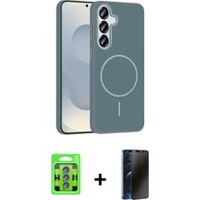 BUTİMAR'S Galaxy S25 Siluet Doku Özel Seri - Siyah 3D Antistatik Hayalet Cam Ekran Koruyucu + Mavi Raze Metal Kamera Lens