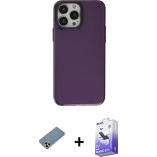 BUTİMAR'S iPhone 13 Pro Max Zirve Doku Koleksiyonu - Siyah Bilvis 5in1 5d Magic Hayalet Cam Ekran Koruyucu + Mor Metal Kamera Lens Koruma Cam