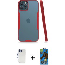 BUTİMAR'S iPhone 12 Pro Max Atlas Asil Serisi - Siyah 18D Cam Ekran Koruyucu + Lacivert Shine Kamera Lens