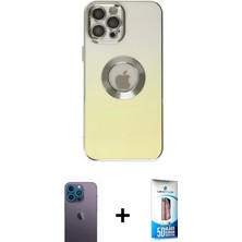 BUTİMAR'S iPhone 12 Pro Max Kutup Yansıma Özel Seri - Siyah 5d Eko Cam Ekran Koruyucu + Mavi Neon Fosforlu Kamera Lens