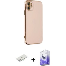 BUTİMAR'S iPhone 12 Yankı Serisi - Siyah Bilvis 5in1 5d Magic Hayalet Cam Ekran Koruyucu + Sarı Renkli Kamera Lens Koruma Cam