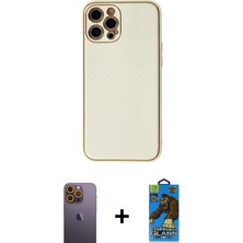 BUTİMAR'S iPhone 12 Pro Max Ahenk Işık - Siyah 18D Cam Ekran Koruyucu + Sarı Neon Fosforlu Kamera Lens