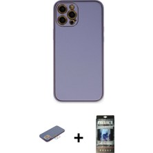 BUTİMAR'S iPhone 12 Pro Yadigar Klasik - Siyah 34D Hayalet Izgaralı Cam + Pembe Renkli Kamera Lens Koruma Cam