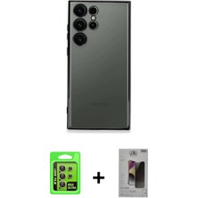 BUTİMAR'S Galaxy S24 Ultra Vadi Minimal - Siyah Bilvis Hayalet Cam Ekran Koruyucu + Sarı Raze Metal Kamera Lens