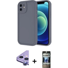 BUTİMAR'S iPhone 11 Yankı Yansıma Özel Seri - Siyah 34D Hayalet Izgaralı Cam + Mor Raze Metal Kamera Lens