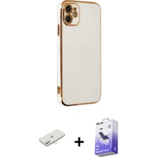 BUTİMAR'S iPhone 12 Yankı Serisi - Siyah Bilvis 5in1 5d Magic Hayalet Cam Ekran Koruyucu + Sarı Renkli Kamera Lens Koruma Cam