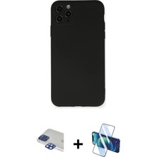 BUTİMAR'S iPhone 11 Pro Max Ahenk Serisi - Siyah 3D Antistatik Cam Ekran Koruyucu + Lacivert Pers Alüminyum Kamera Lens