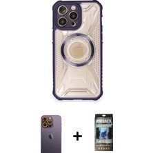 BUTİMAR'S iPhone 12 Pro Kutup Modern - Siyah 34D Hayalet Izgaralı Cam + Sarı Neon Fosforlu Kamera Lens