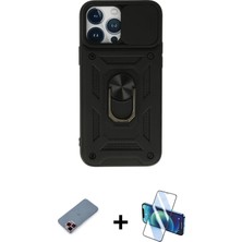 BUTİMAR'S iPhone 13 Pro Ahenk Klasik - Siyah 3D Antistatik Seramik Nano Ekran Koruyucu + Kırmızı Metal Kamera Lens Koruma Cam