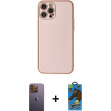 BUTİMAR'S iPhone 12 Pro Max Ahenk Işık - Siyah 18D Cam Ekran Koruyucu + Sarı Neon Fosforlu Kamera Lens
