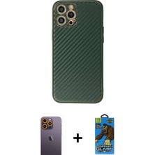 BUTİMAR'S iPhone 12 Pro Max Ahenk Işık - Siyah 18D Cam Ekran Koruyucu + Sarı Neon Fosforlu Kamera Lens
