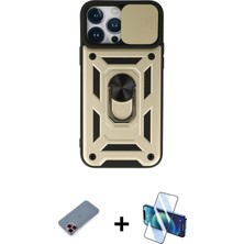 BUTİMAR'S iPhone 13 Pro Ahenk Klasik - Siyah 3D Antistatik Seramik Nano Ekran Koruyucu + Kırmızı Metal Kamera Lens Koruma Cam