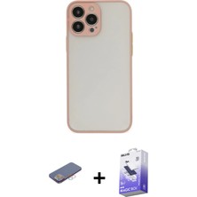 BUTİMAR'S iPhone 13 Pro Max Ahenk Çizgi Serisi - Siyah Bilvis 5in1 5d Magic Hayalet Cam Ekran Koruyucu + Pembe Renkli Kamera Lens Koruma Cam