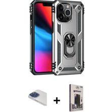 BUTİMAR'S iPhone 13 Pro Max Ahenk Klasik Koleksiyonu - Siyah Bilvis Hayalet Cam Ekran Koruyucu + Lacivert Pers Alüminyum Kamera Lens