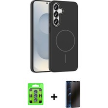 BUTİMAR'S Galaxy S25 Siluet Doku Özel Seri - Siyah 3D Antistatik Hayalet Cam Ekran Koruyucu + Mavi Raze Metal Kamera Lens