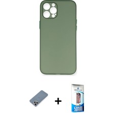 BUTİMAR'S iPhone 12 Pro Max Yadigar Yansıma Serisi - Siyah 5d Eko Cam Ekran Koruyucu + Gümüş Metal Kamera Lens Koruma Cam