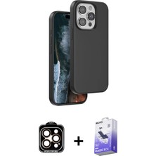 BUTİMAR'S iPhone 15 Pro Max Kıvılcım Çizgi Serisi - Siyah Bilvis 5in1 5d Magic Hayalet Cam Ekran Koruyucu + Turuncu Pvd Metal Kamera Lens