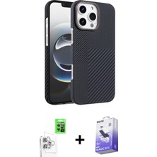 BUTİMAR'S iPhone 16 Pro Max Doruk Serisi - Siyah Bilvis 5in1 5d Magic Hayalet Cam Ekran Koruyucu + Beyaz Raze Metal Kamera Lens