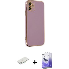 BUTİMAR'S iPhone 12 Yankı Serisi - Siyah Bilvis 5in1 5d Magic Hayalet Cam Ekran Koruyucu + Sarı Renkli Kamera Lens Koruma Cam