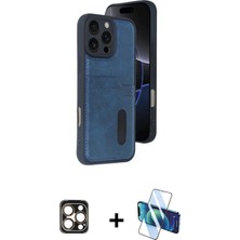 BUTİMAR'S iPhone 16 Pro Max Yörünge Işık Serisi - Siyah 3D Antistatik Cam Ekran Koruyucu + Gold Pvd Metal Kamera Lens
