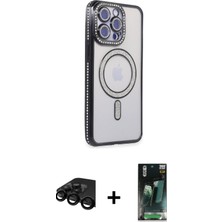 BUTİMAR'S iPhone 15 Pro Max Zirve Doku Prime - Şeffaf 360 Full Body Arka Koruyucu + Siyah Raze Metal Kamera Lens