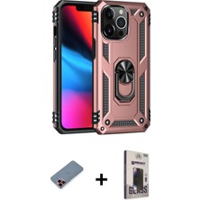 BUTİMAR'S iPhone 13 Pro Max Ahenk Klasik Koleksiyonu - Siyah Bilvis Hayalet Cam Ekran Koruyucu + Kırmızı Metal Kamera Lens Koruma Cam