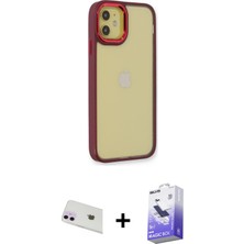 BUTİMAR'S iPhone 12 Eksen Doku Prime - Siyah Bilvis 5in1 5d Magic Hayalet Cam Ekran Koruyucu + Mor Rainbow Kamera Lens Koruma Cam