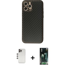 BUTİMAR'S iPhone 12 Pro Max Ahenk Işık - Siyah 360 Mat Full Body Arka Koruyucu + Gökkuşağı Shine Kamera Lens