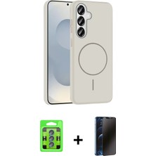 BUTİMAR'S Galaxy S25 Siluet Doku Özel Seri - Siyah 3D Antistatik Hayalet Cam Ekran Koruyucu + Mavi Raze Metal Kamera Lens