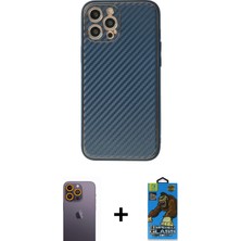 BUTİMAR'S iPhone 12 Pro Max Ahenk Işık - Siyah 18D Cam Ekran Koruyucu + Sarı Neon Fosforlu Kamera Lens